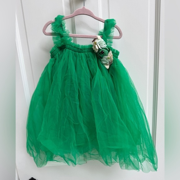 Other - 3T Girls Green Tulle Tank Top Dress with Floral Pin Detail